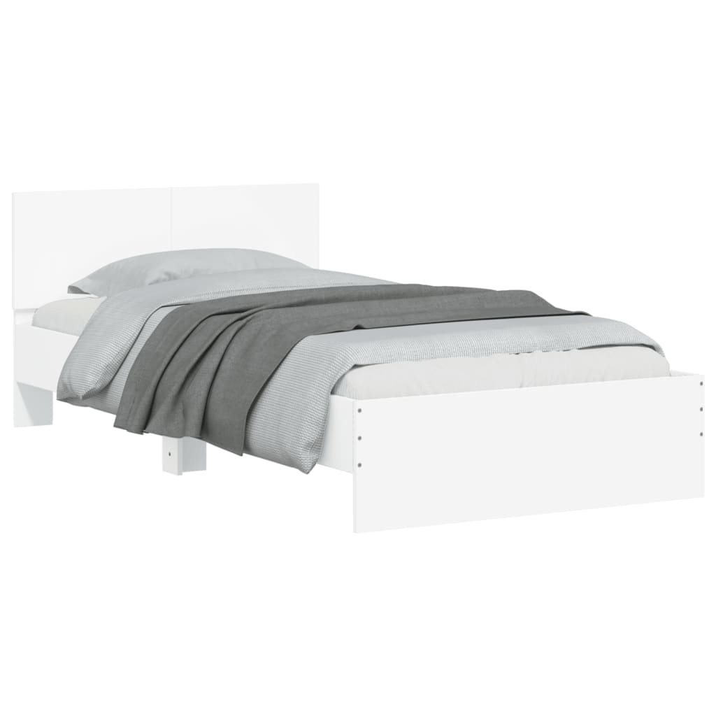vidaXL Cadru de pat cu tăblie, alb, 100x200 cm, lemn prelucrat vidaXL Cadru de pat cu tăblie, alb, 100x200 cm, lemn prelucrat