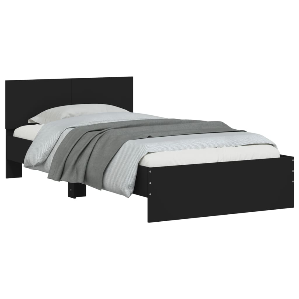 vidaXL Cadru de pat cu tăblie, negru, 100x200 cm, lemn prelucrat vidaXL Cadru de pat cu tăblie, negru, 100x200 cm, lemn prelucrat