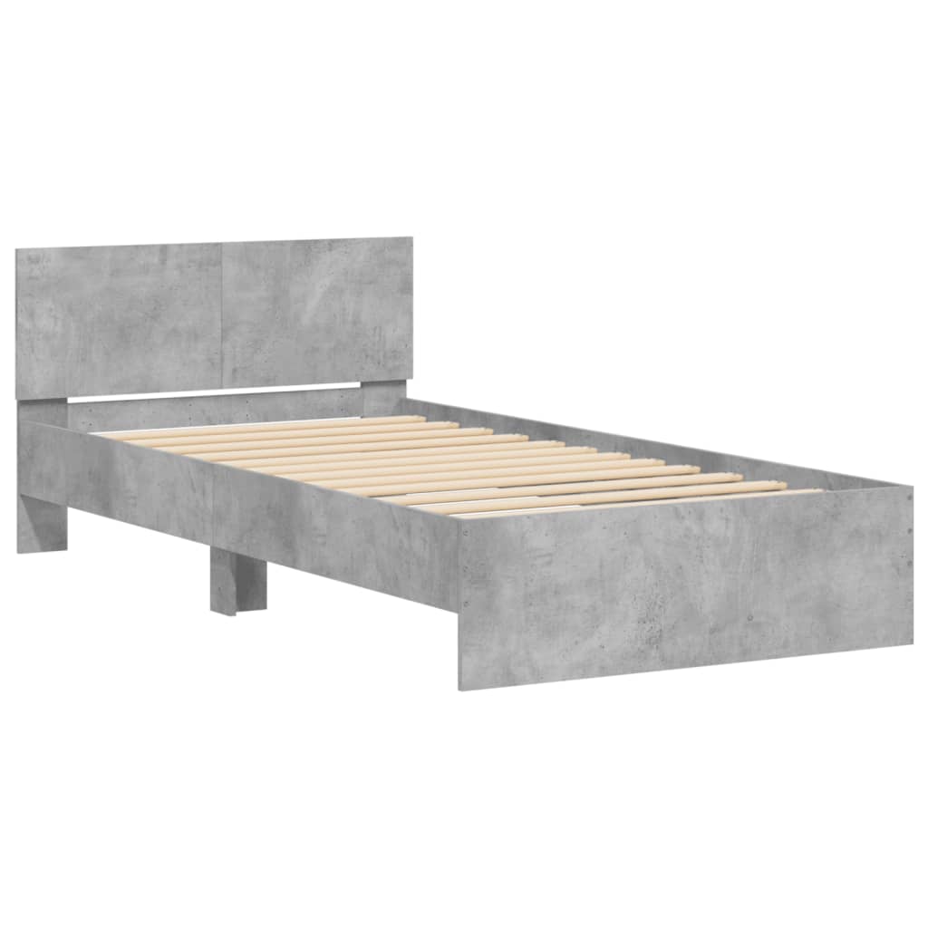 vidaXL Cadru de pat cu tăblie gri beton 100x200 cm lemn prelucrat