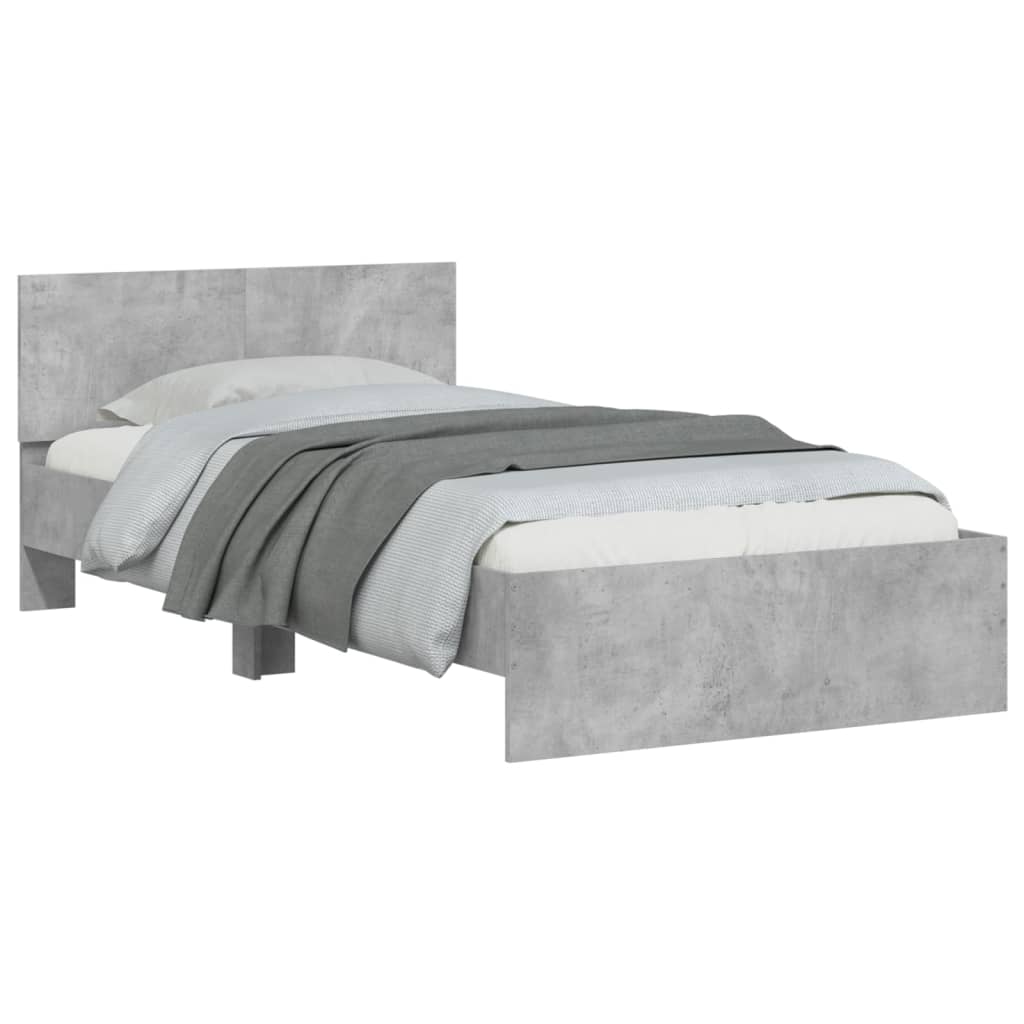 vidaXL Cadru de pat cu tăblie gri beton 100x200 cm lemn prelucrat