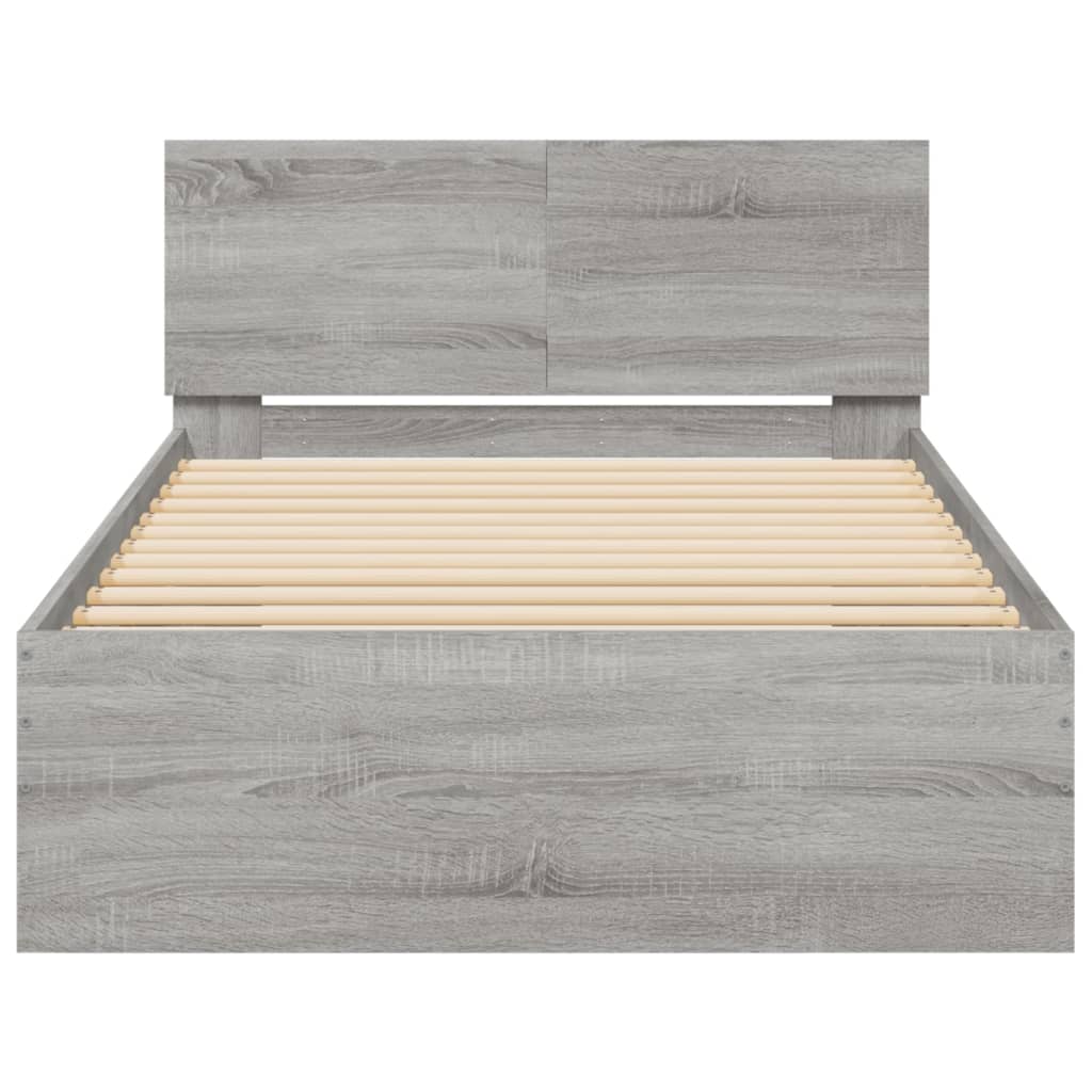 vidaXL Cadru de pat cu tăblie gri sonoma 100x200 cm lemn prelucrat vidaXL Cadru de pat cu tăblie gri sonoma 100x200 cm lemn prelucrat
