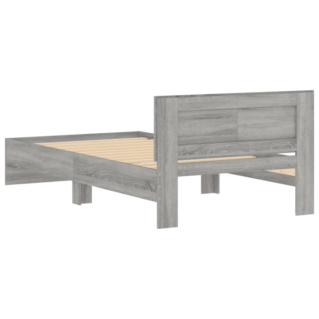 vidaXL Cadru de pat cu tăblie gri sonoma 100x200 cm lemn prelucrat vidaXL Cadru de pat cu tăblie gri sonoma 100x200 cm lemn prelucrat