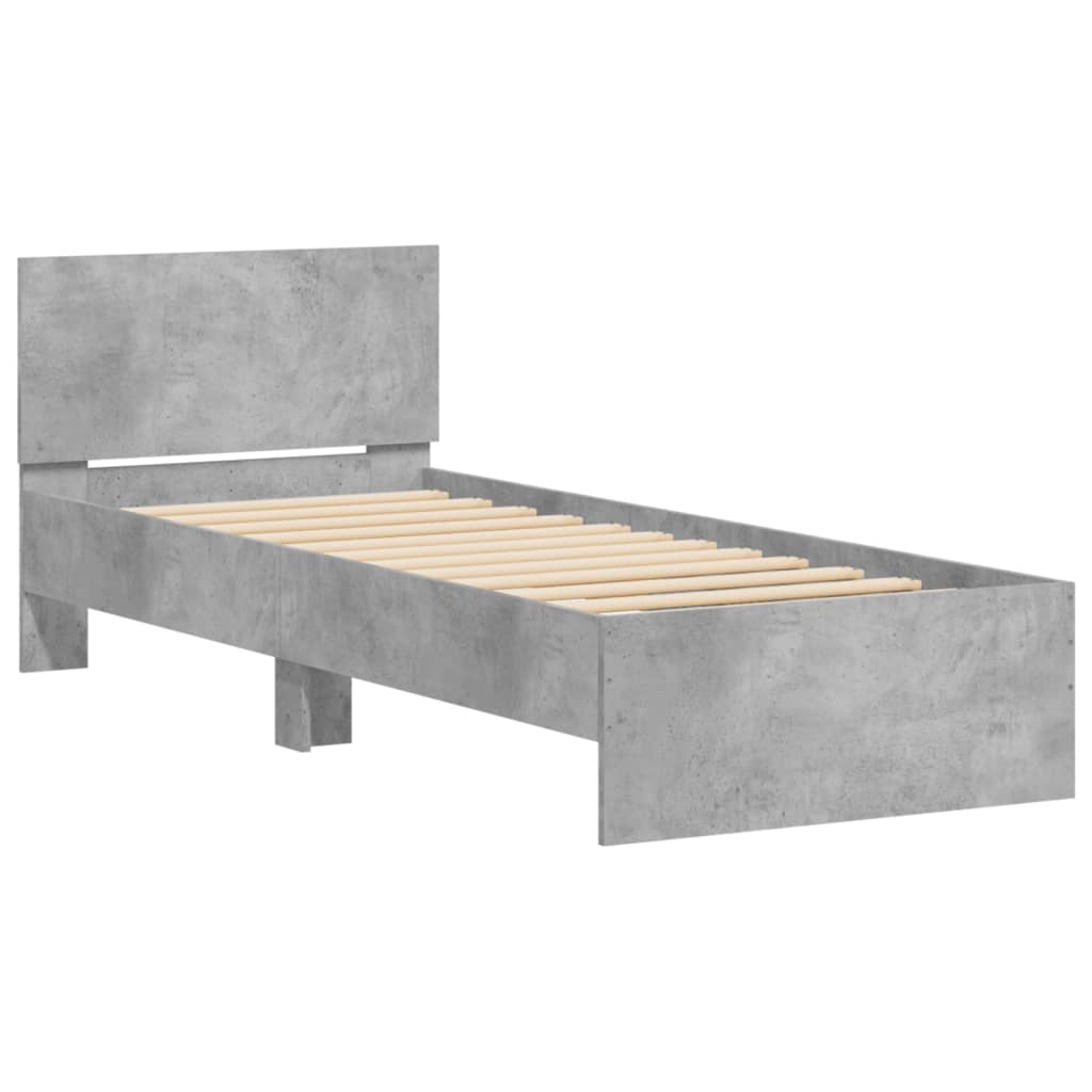 vidaXL Cadru de pat cu tăblie gri beton 90x200 cm lemn prelucrat vidaXL Cadru de pat cu tăblie gri beton 90x200 cm lemn prelucrat