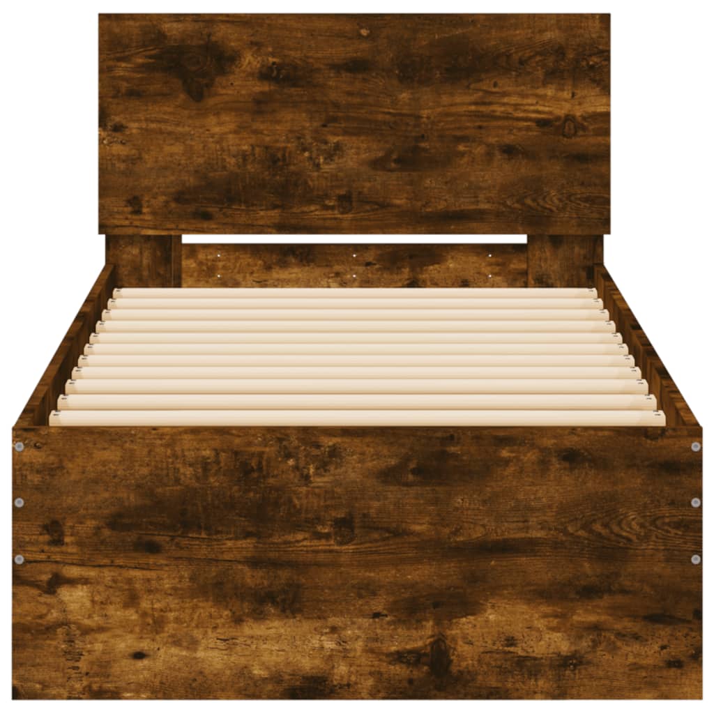 vidaXL Cadru de pat cu tăblie stejar fumuriu 90x200 cm lemn prelucrat