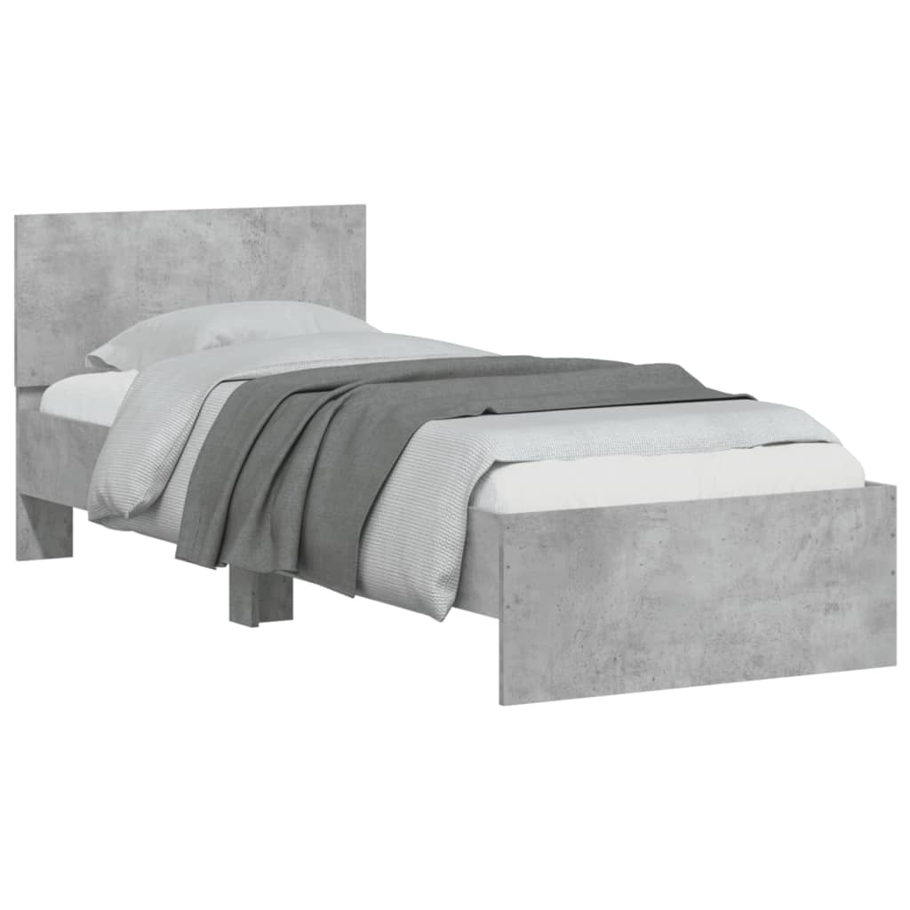 vidaXL Cadru de pat cu tăblie, gri beton, 90x190 cm, lemn prelucrat