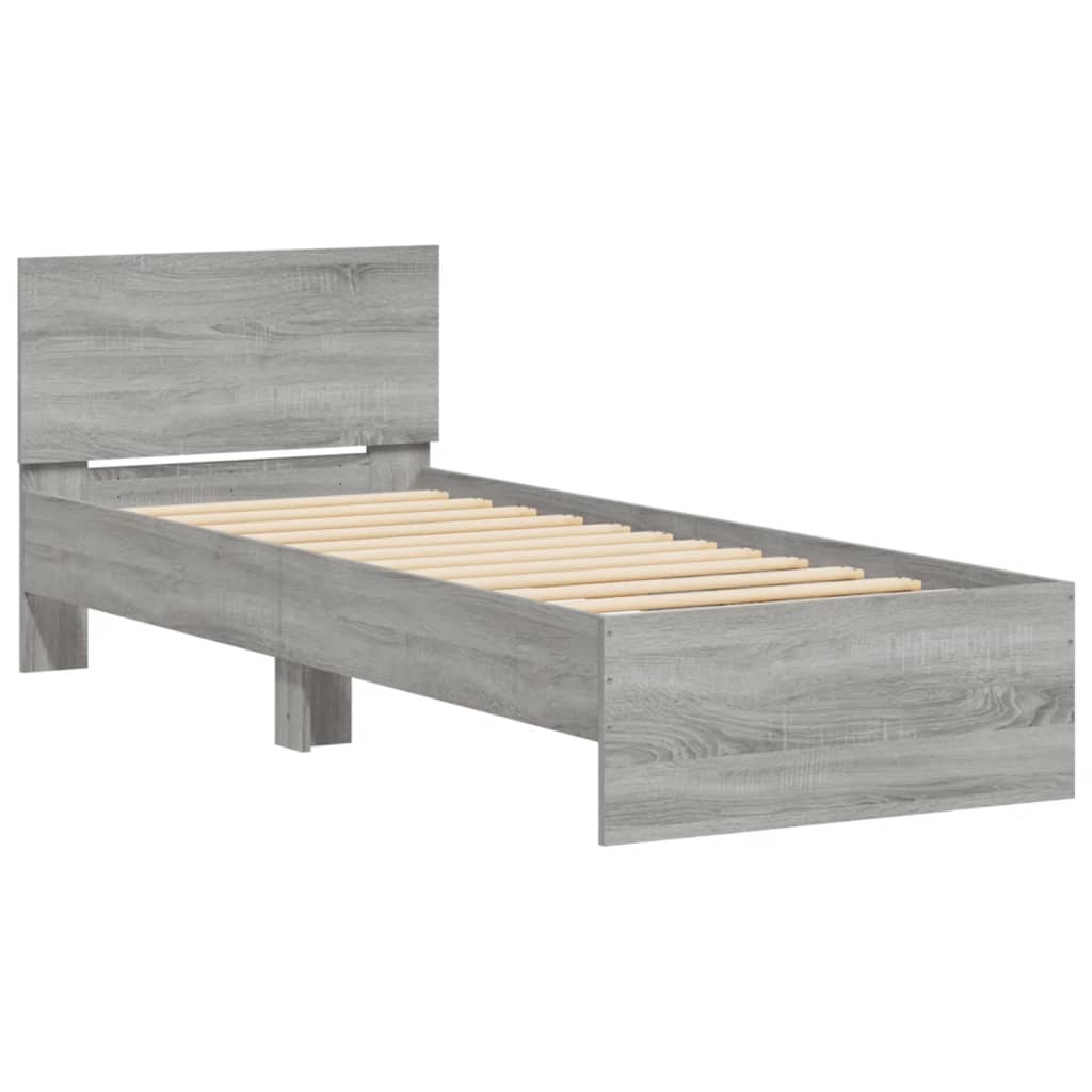vidaXL Cadru de pat cu tăblie, gri sonoma, 90x190 cm, lemn prelucrat vidaXL Cadru de pat cu tăblie, gri sonoma, 90x190 cm, lemn prelucrat
