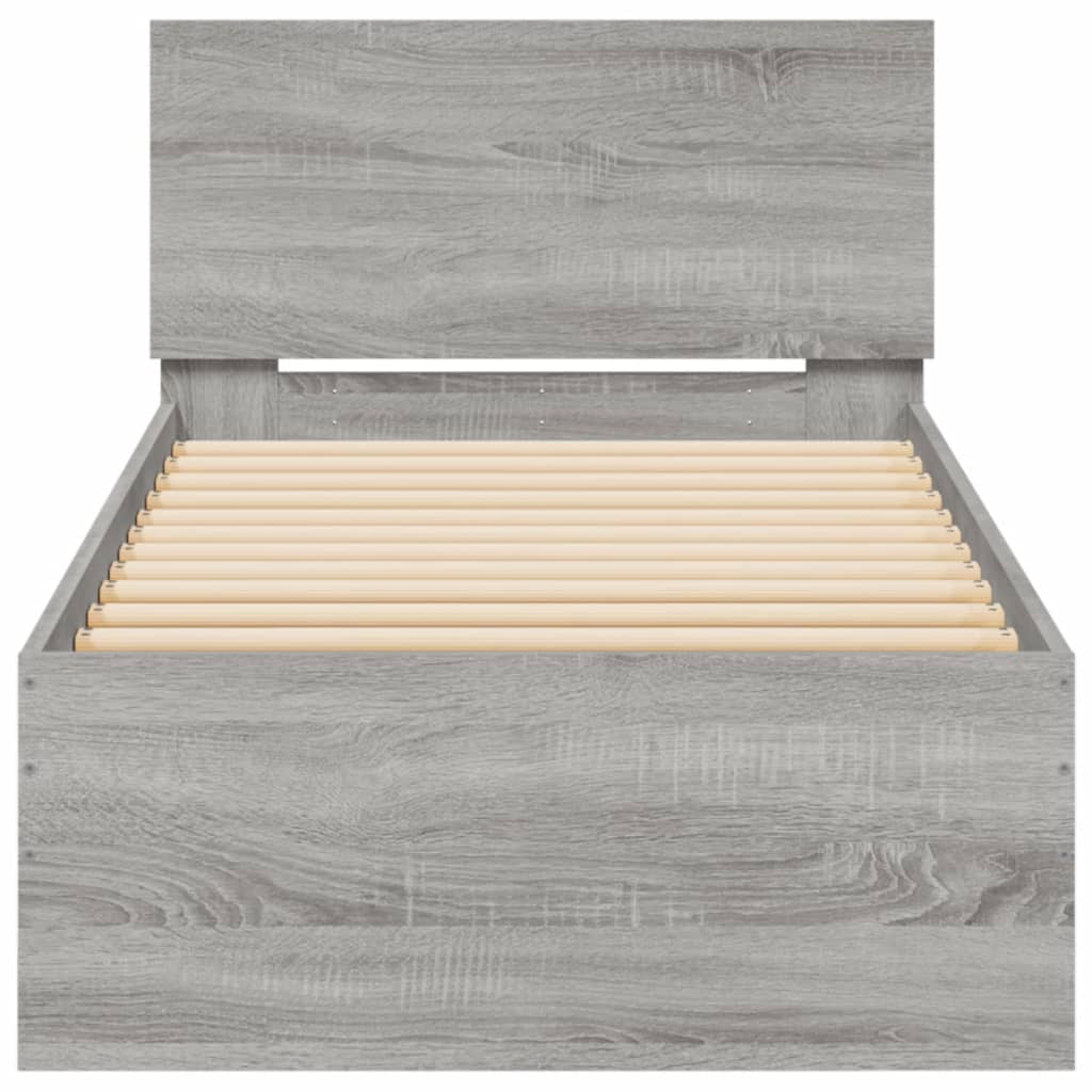 vidaXL Cadru de pat cu tăblie, gri sonoma, 90x190 cm, lemn prelucrat vidaXL Cadru de pat cu tăblie, gri sonoma, 90x190 cm, lemn prelucrat