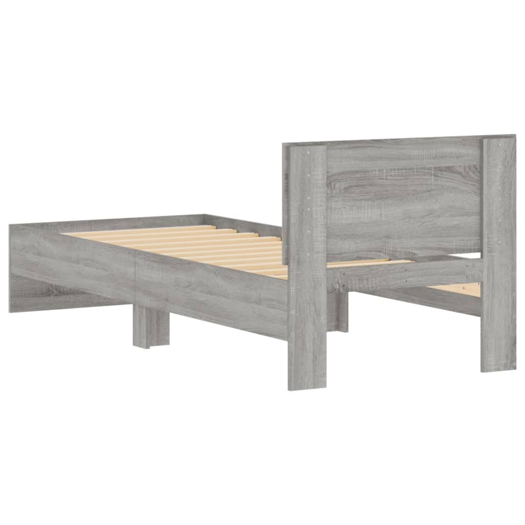 vidaXL Cadru de pat cu tăblie, gri sonoma, 90x190 cm, lemn prelucrat vidaXL Cadru de pat cu tăblie, gri sonoma, 90x190 cm, lemn prelucrat