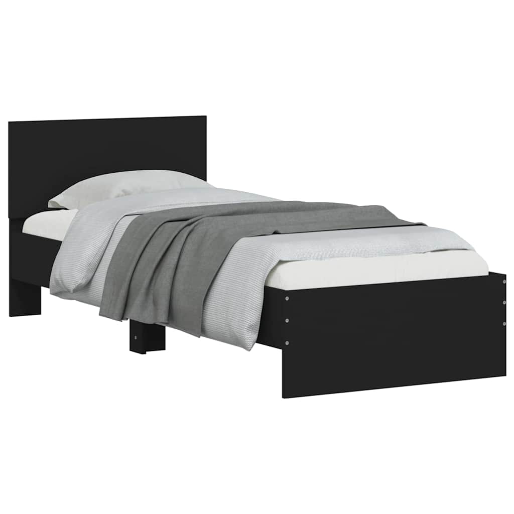 vidaXL Cadru de pat cu tăblie, negru, 75x190 cm, lemn prelucrat vidaXL Cadru de pat cu tăblie, negru, 75x190 cm, lemn prelucrat