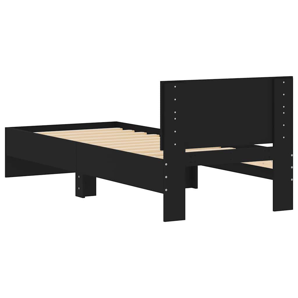 vidaXL Cadru de pat cu tăblie, negru, 75x190 cm, lemn prelucrat vidaXL Cadru de pat cu tăblie, negru, 75x190 cm, lemn prelucrat