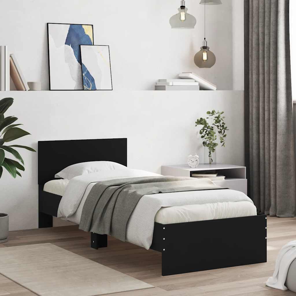 vidaXL Cadru de pat cu tăblie, negru, 75x190 cm, lemn prelucrat vidaXL Cadru de pat cu tăblie, negru, 75x190 cm, lemn prelucrat