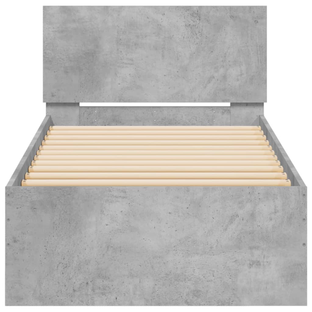 vidaXL Cadru de pat cu tăblie, gri beton, 75x190 cm, lemn prelucrat vidaXL Cadru de pat cu tăblie, gri beton, 75x190 cm, lemn prelucrat