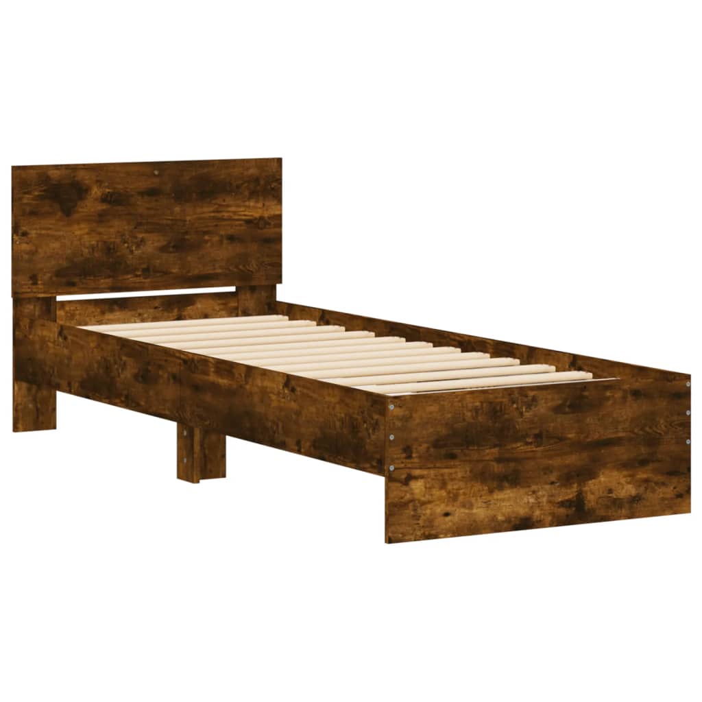 vidaXL Cadru de pat cu tăblie stejar fumuriu 75x190 cm lemn prelucrat vidaXL Cadru de pat cu tăblie stejar fumuriu 75x190 cm lemn prelucrat