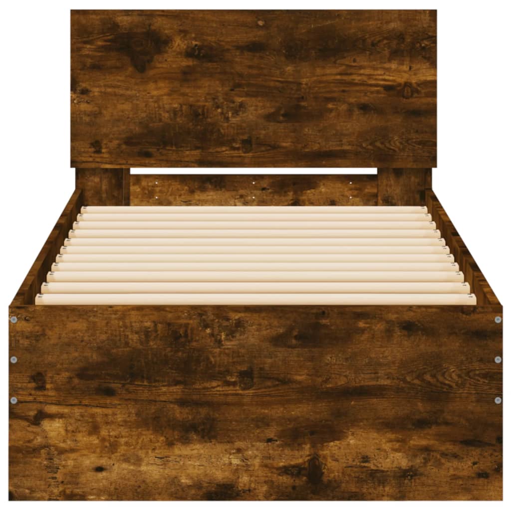 vidaXL Cadru de pat cu tăblie stejar fumuriu 75x190 cm lemn prelucrat vidaXL Cadru de pat cu tăblie stejar fumuriu 75x190 cm lemn prelucrat
