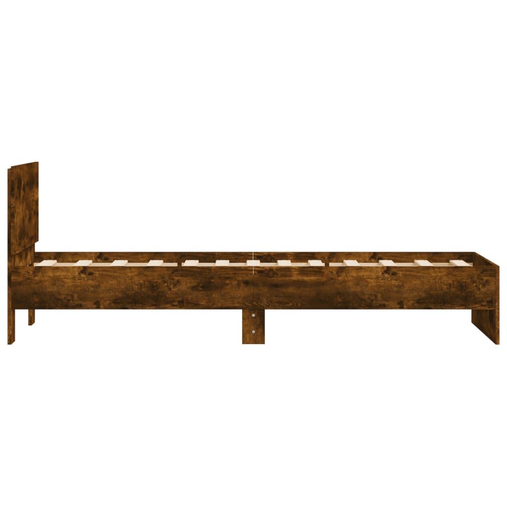 vidaXL Cadru de pat cu tăblie stejar fumuriu 75x190 cm lemn prelucrat vidaXL Cadru de pat cu tăblie stejar fumuriu 75x190 cm lemn prelucrat