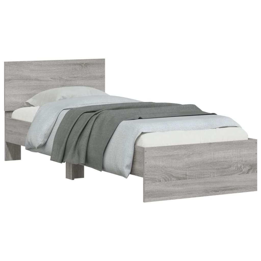vidaXL Cadru de pat cu tăblie gri sonoma 75x190 cm lemn prelucrat