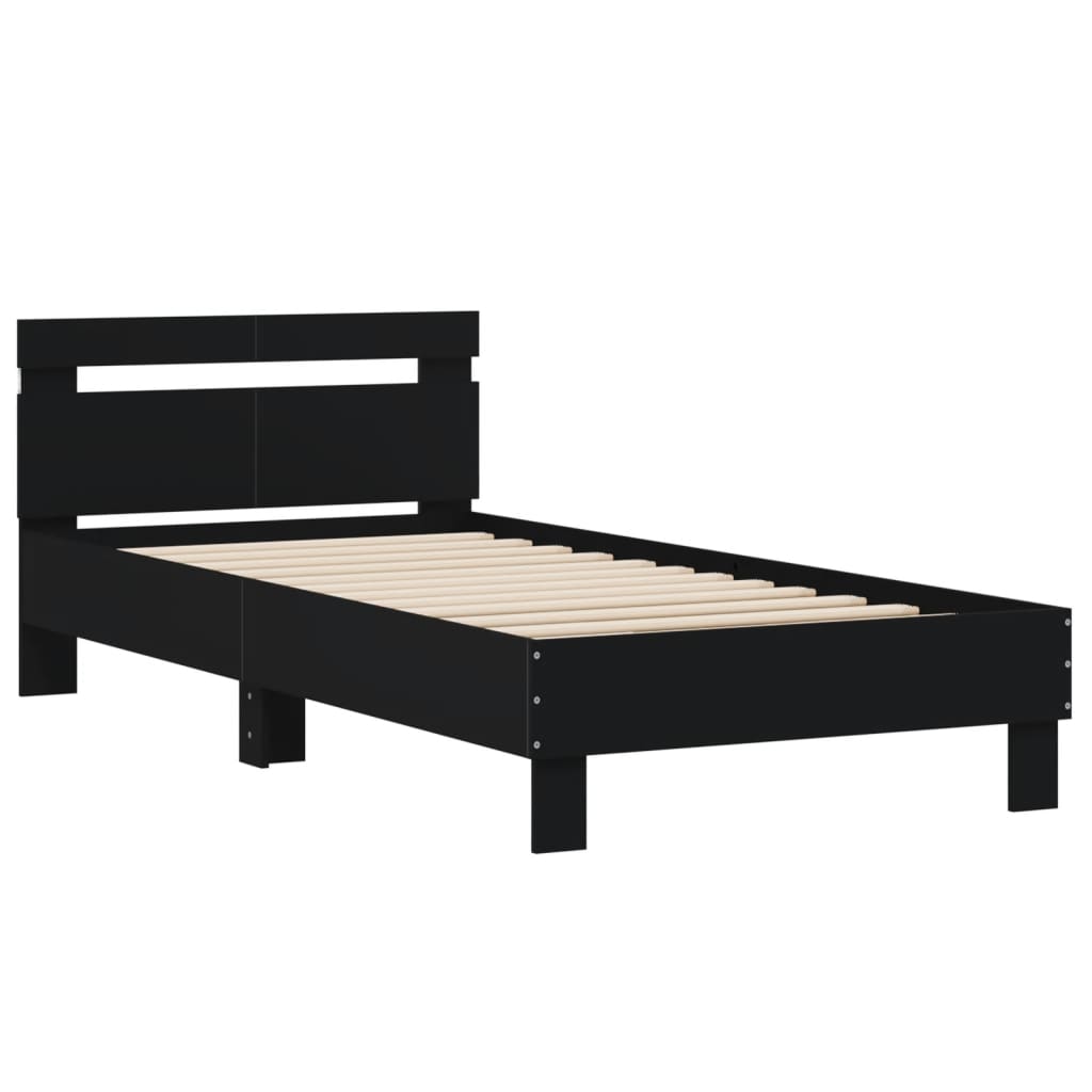vidaXL Cadru de pat cu tăblie și lumini LED, negru, 100x200 cm