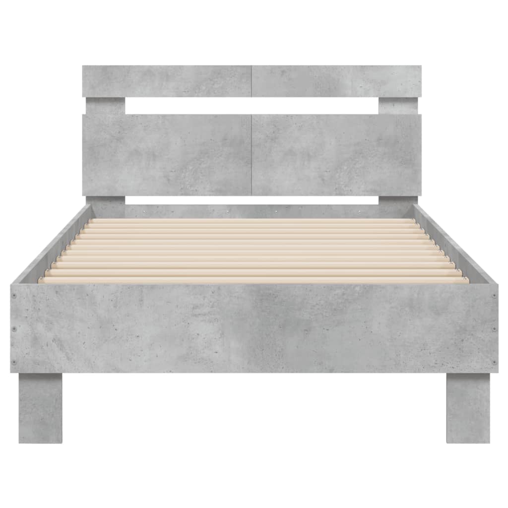 vidaXL Cadru de pat cu tăblie și lumini LED, gri beton, 100x200 cm