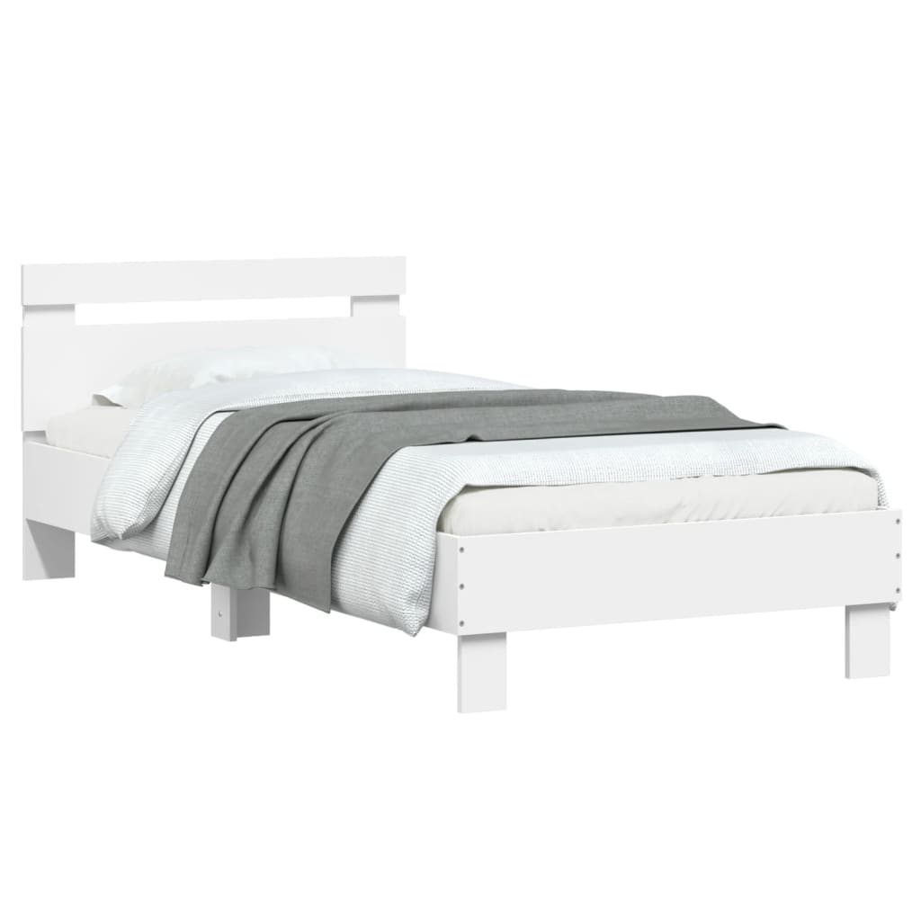 vidaXL Cadru de pat cu tăblie și lumini LED, alb, 90x200 cm