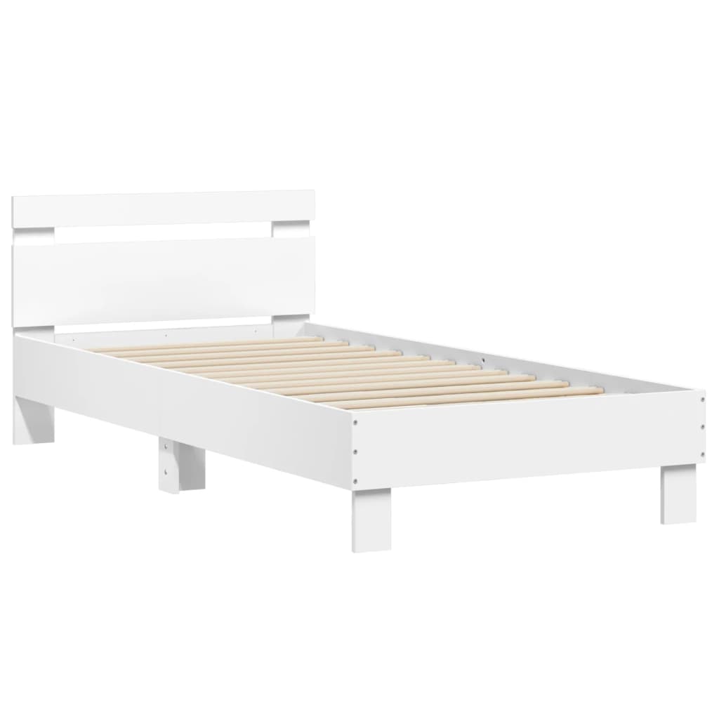vidaXL Cadru de pat cu tăblie și lumini LED, alb, 90x200 cm