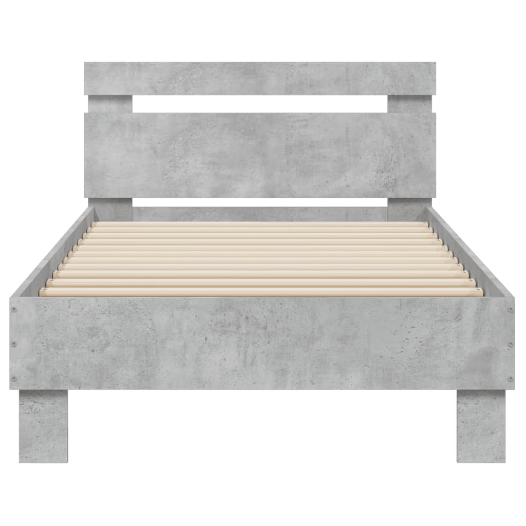 vidaXL Cadru de pat cu tăblie și lumini LED, gri beton, 90x200 cm