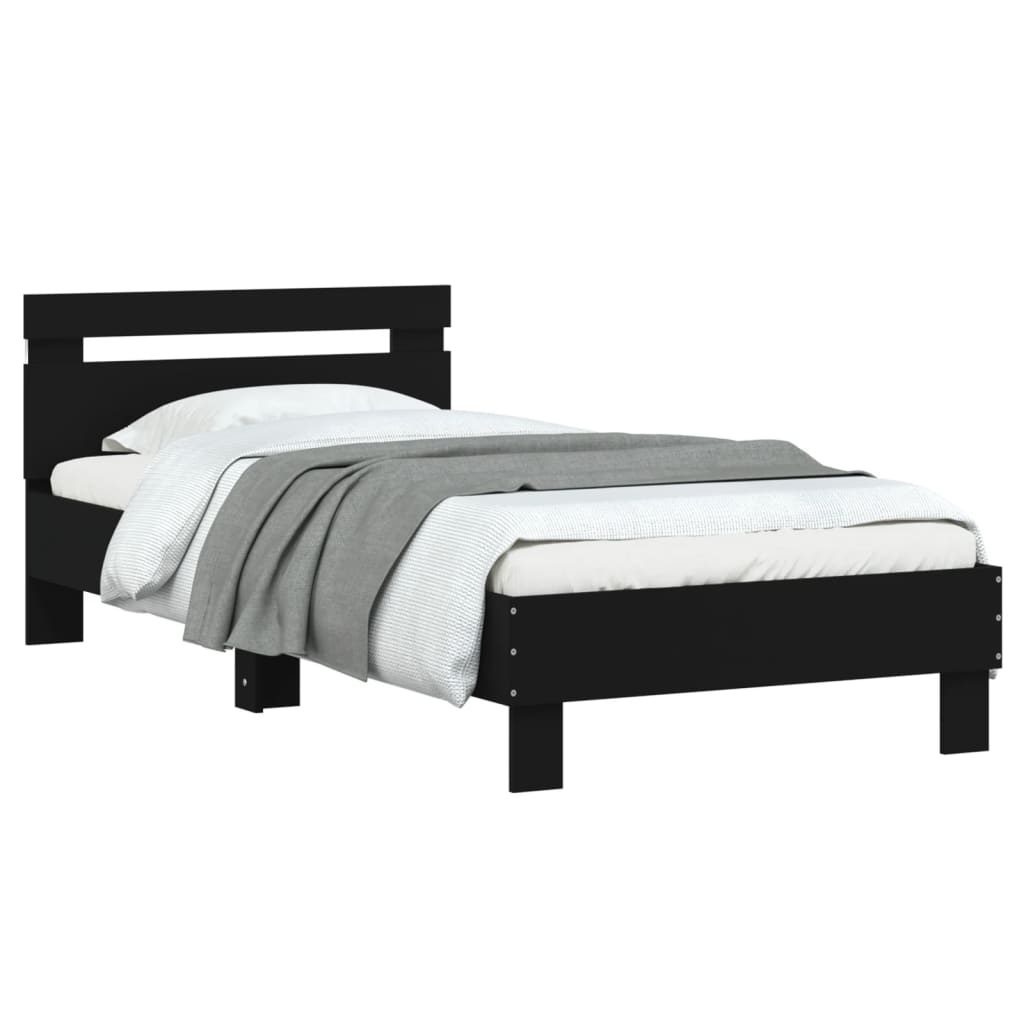 vidaXL Cadru de pat cu tăblie și lumini LED, negru, 90x190 cm