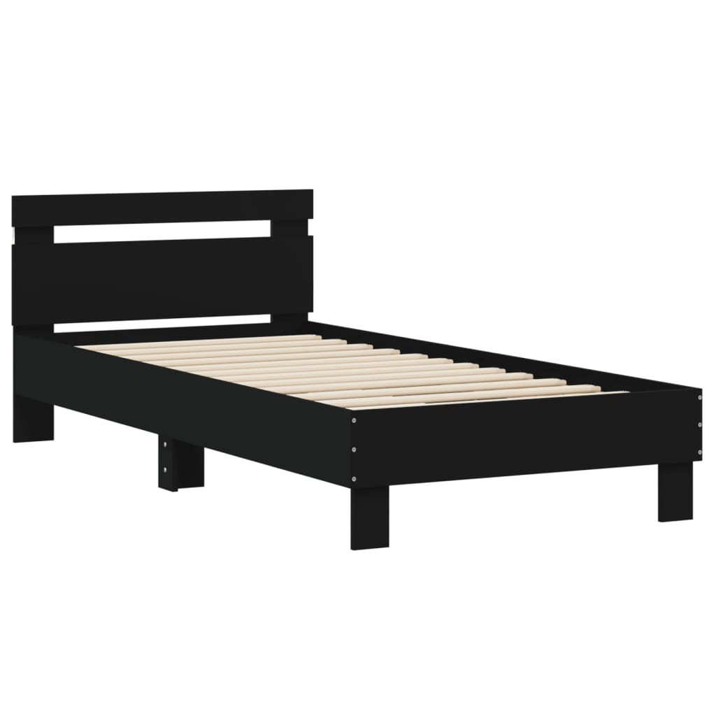 vidaXL Cadru de pat cu tăblie și lumini LED, negru, 90x190 cm