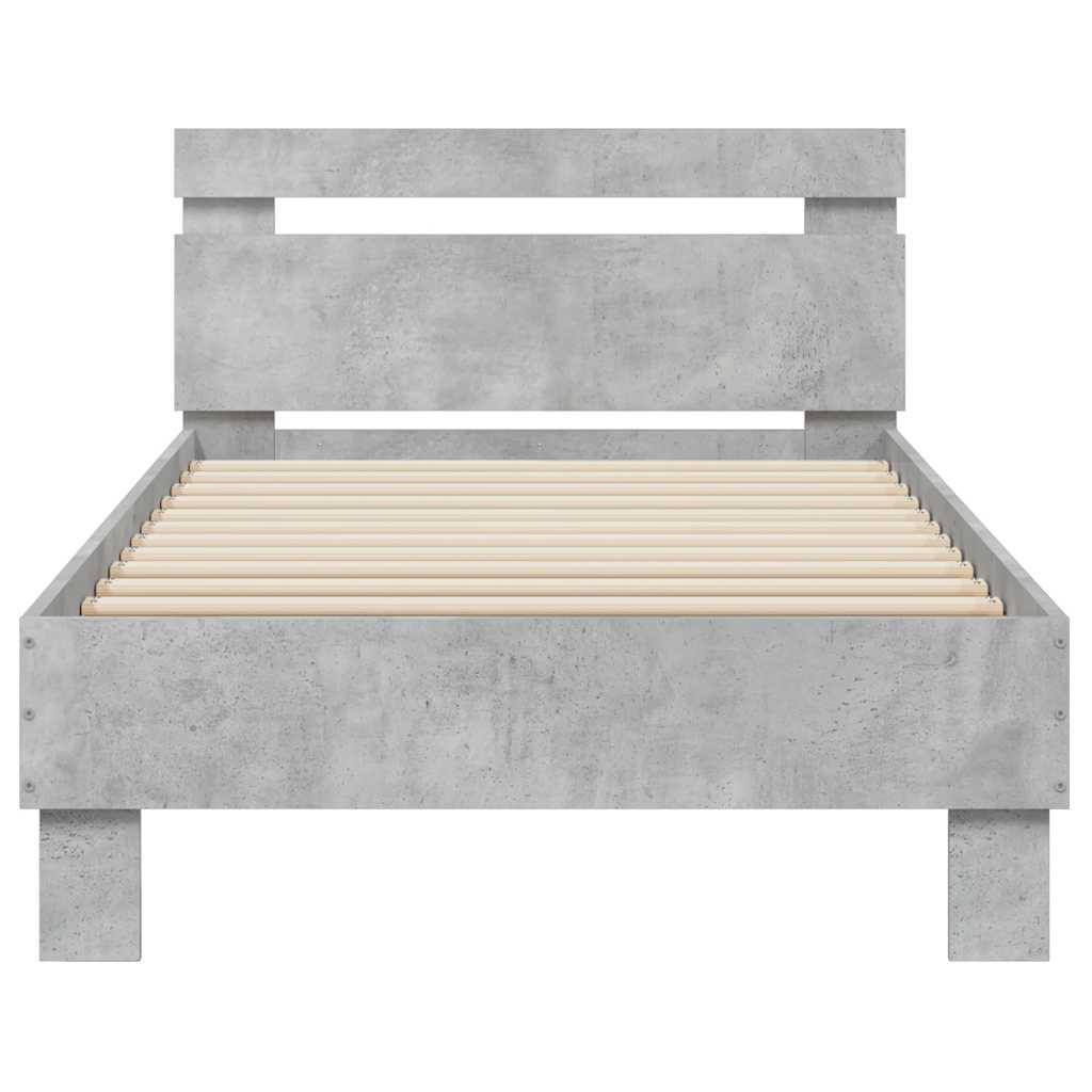 vidaXL Cadru de pat cu tăblie și lumini LED, gri beton, 90x190 cm
