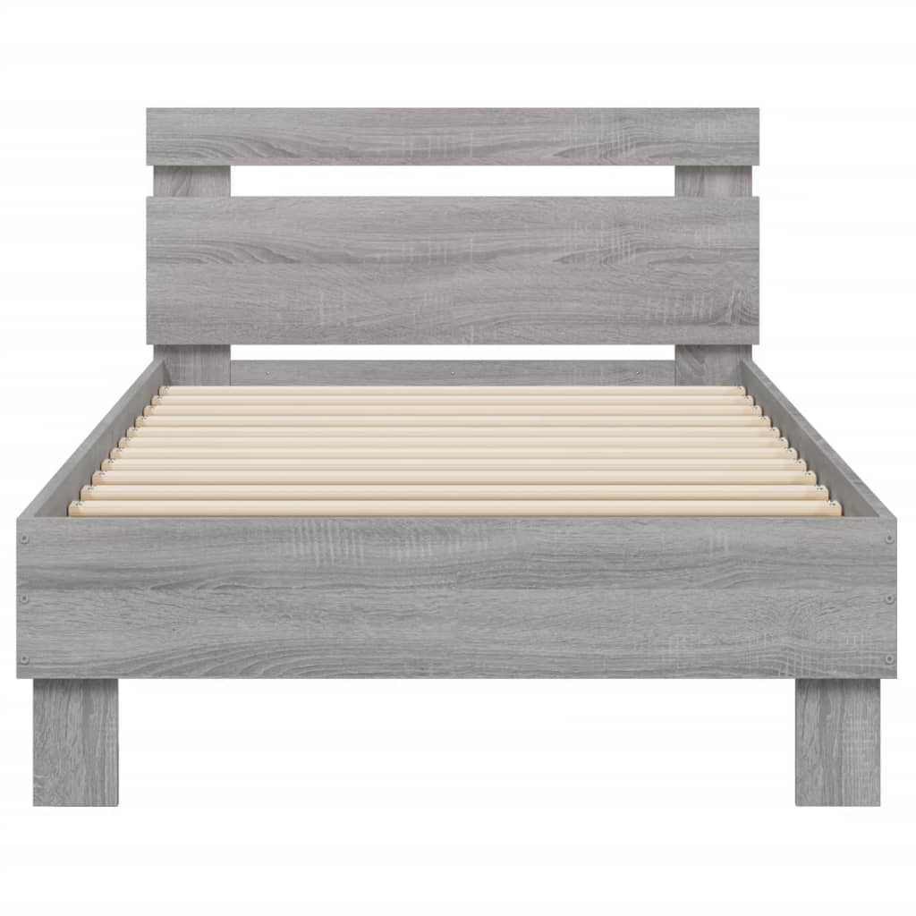 vidaXL Cadru de pat cu tăblie și lumini LED, gri sonoma, 90x190 cm
