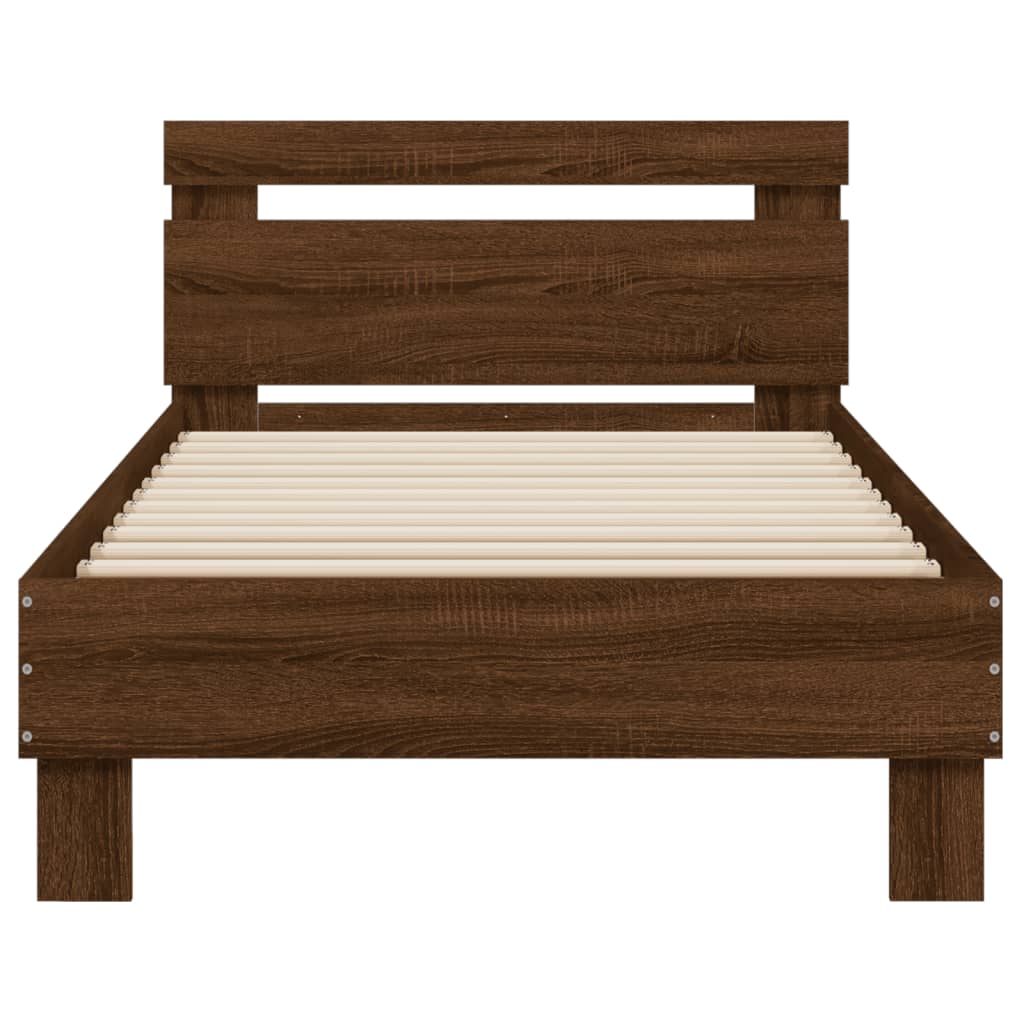 vidaXL Cadru de pat cu tăblie și lumini LED, stejar maro, 90x190 cm