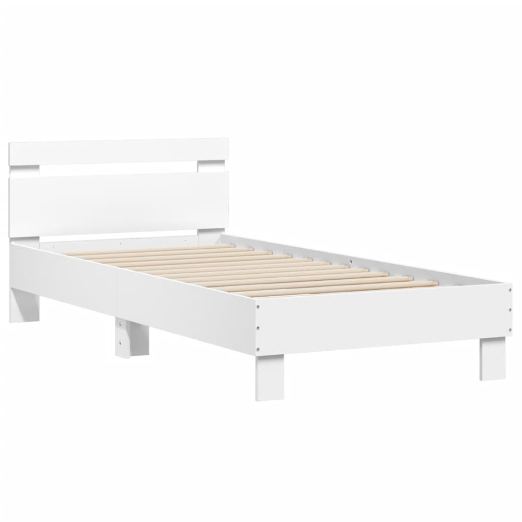 vidaXL Cadru de pat cu tăblie și lumini LED, alb, 75x190 cm