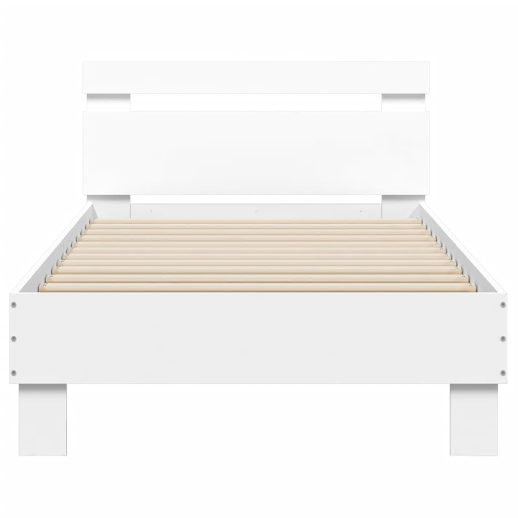 vidaXL Cadru de pat cu tăblie și lumini LED, alb, 75x190 cm