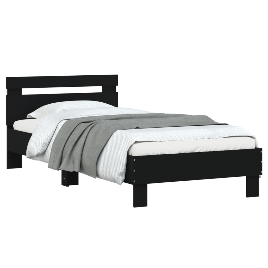 vidaXL Cadru de pat cu tăblie și lumini LED, negru, 75x190 cm