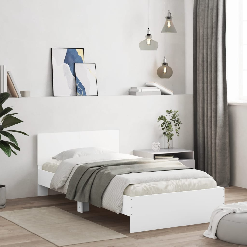 vidaXL Cadru de pat cu tăblie și lumini LED, alb, 100x200 cm vidaXL Cadru de pat cu tăblie și lumini LED, alb, 100x200 cm