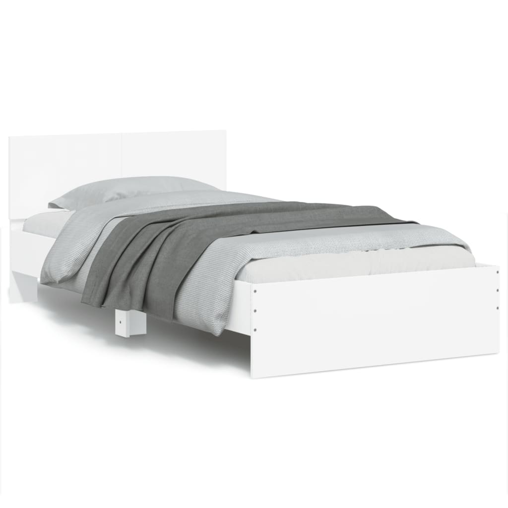 vidaXL Cadru de pat cu tăblie și lumini LED, alb, 100x200 cm vidaXL Cadru de pat cu tăblie și lumini LED, alb, 100x200 cm