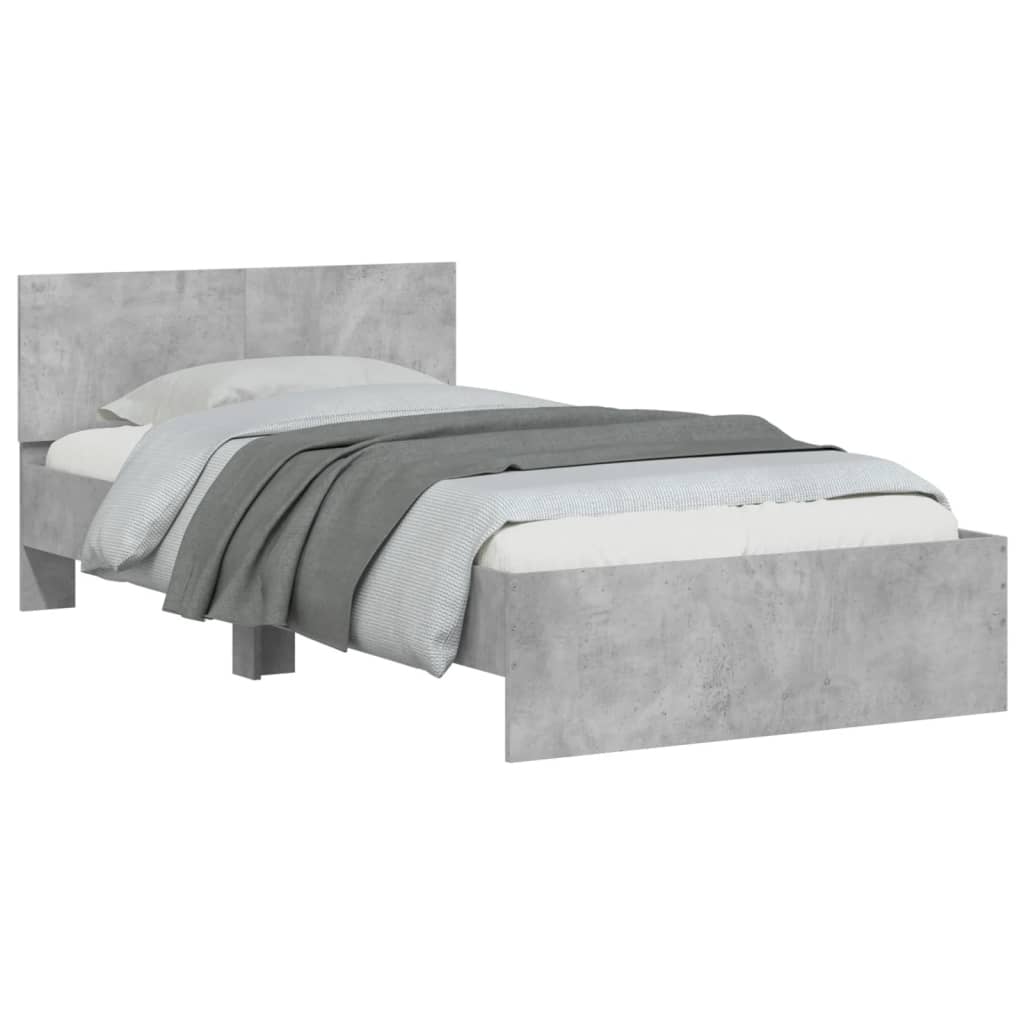 vidaXL Cadru de pat cu tăblie și lumini LED, gri beton, 100x200 cm