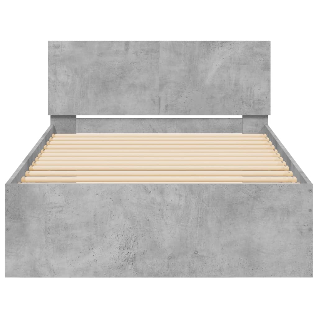 vidaXL Cadru de pat cu tăblie și lumini LED, gri beton, 100x200 cm