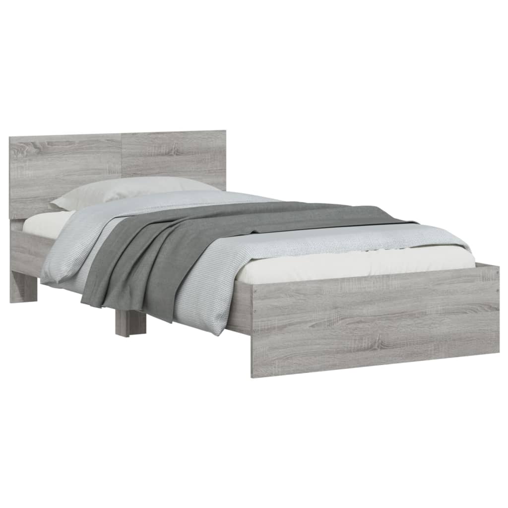 vidaXL Cadru de pat cu tăblie și lumini LED, gri sonoma, 100x200 cm vidaXL Cadru de pat cu tăblie și lumini LED, gri sonoma, 100x200 cm
