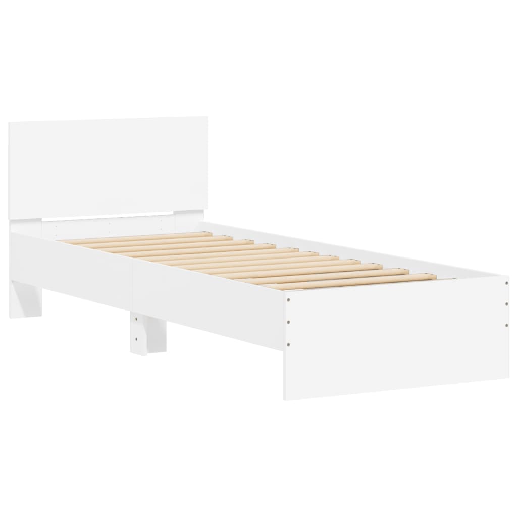 vidaXL Cadru de pat cu tăblie și lumini LED, alb, 90x200 cm