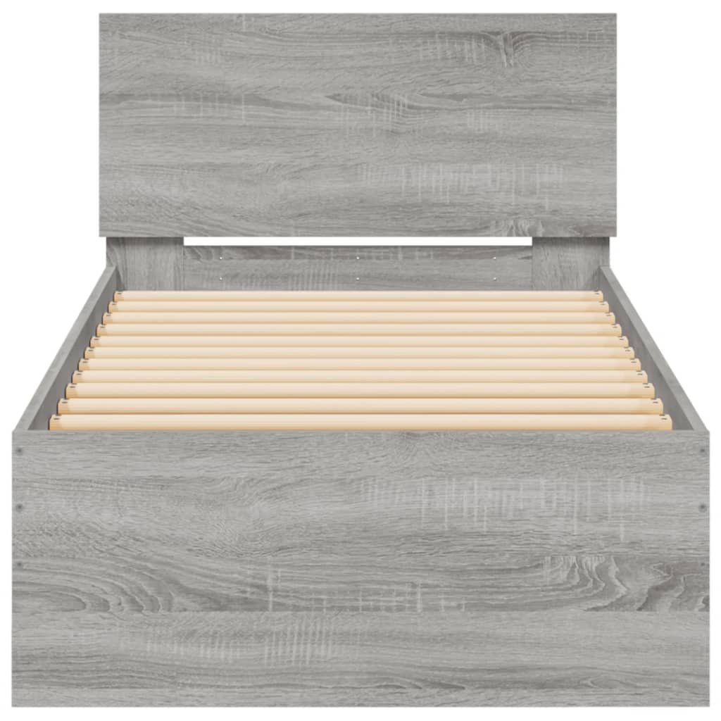 vidaXL Cadru de pat cu tăblie și lumini LED, gri sonoma, 90x200 cm vidaXL Cadru de pat cu tăblie și lumini LED, gri sonoma, 90x200 cm