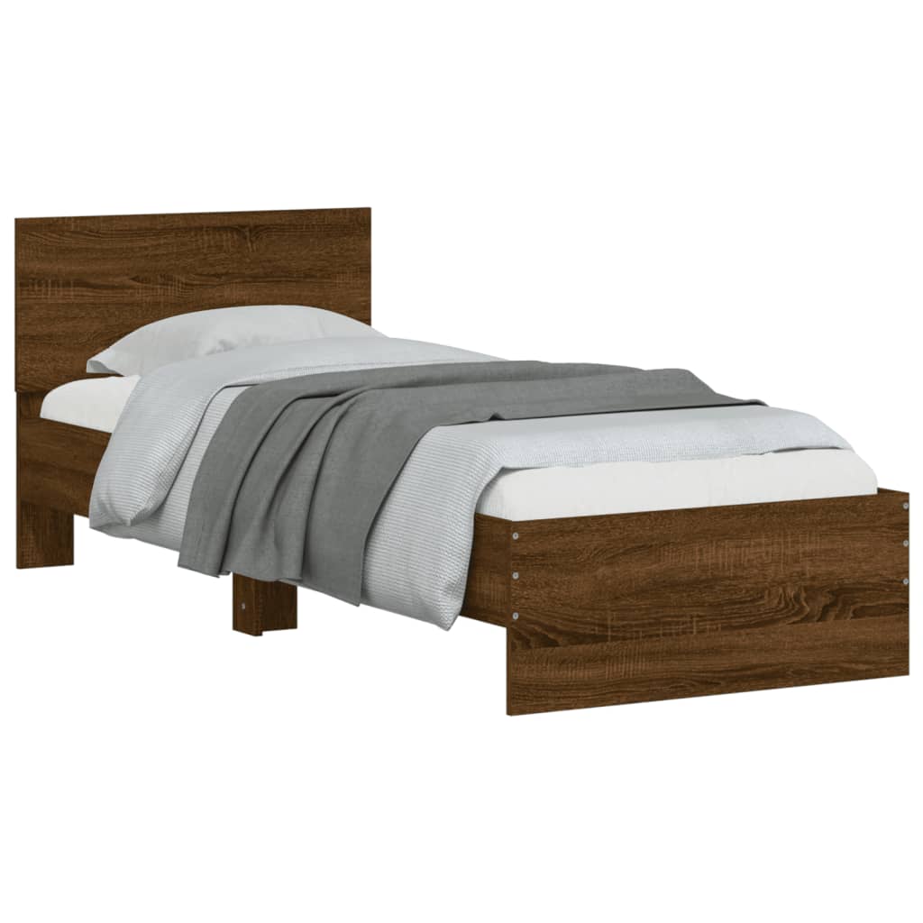 vidaXL Cadru de pat cu tăblie și lumini LED, stejar maro, 90x190 cm vidaXL Cadru de pat cu tăblie și lumini LED, stejar maro, 90x190 cm