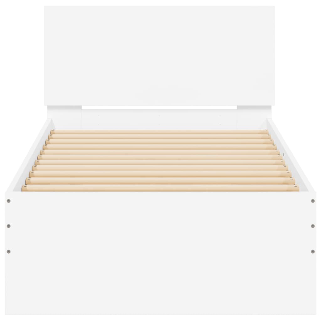 vidaXL Cadru de pat cu tăblie și lumini LED, alb, 75x190 cm