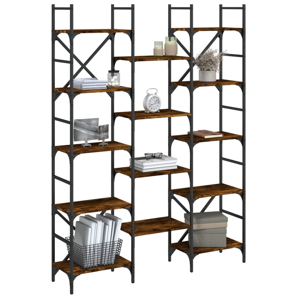 vidaXL Bibliotecă, stejar fumuriu, 127,5x28,5x172,5 cm, lemn prelucrat vidaXL Bibliotecă, stejar fumuriu, 127,5x28,5x172,5 cm, lemn prelucrat