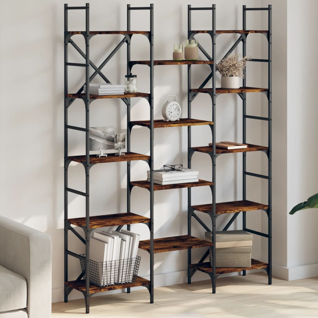 vidaXL Bibliotecă, stejar fumuriu, 127,5x28,5x172,5 cm, lemn prelucrat vidaXL Bibliotecă, stejar fumuriu, 127,5x28,5x172,5 cm, lemn prelucrat