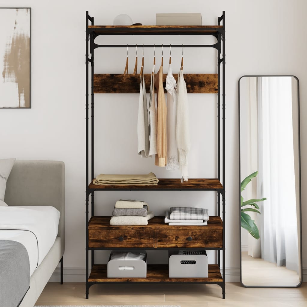 vidaXL Șifonier cu sertare stejar fumuriu 89x39x184,5 cm lemn compozit vidaXL Șifonier cu sertare stejar fumuriu 89x39x184,5 cm lemn compozit