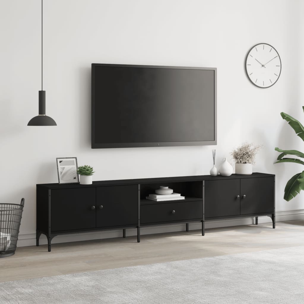 vidaXL Comodă TV cu sertar, negru, 200x25x44 cm, lemn prelucrat vidaXL Comodă TV cu sertar, negru, 200x25x44 cm, lemn prelucrat
