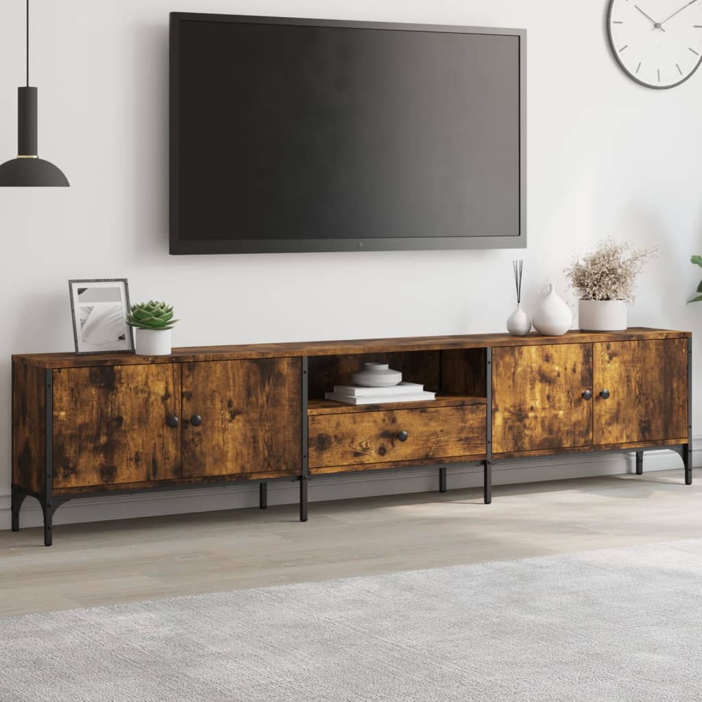 vidaXL Comodă TV cu sertar, stejar fumuriu 200x25x44 cm lemn prelucrat vidaXL Comodă TV cu sertar, stejar fumuriu 200x25x44 cm lemn prelucrat