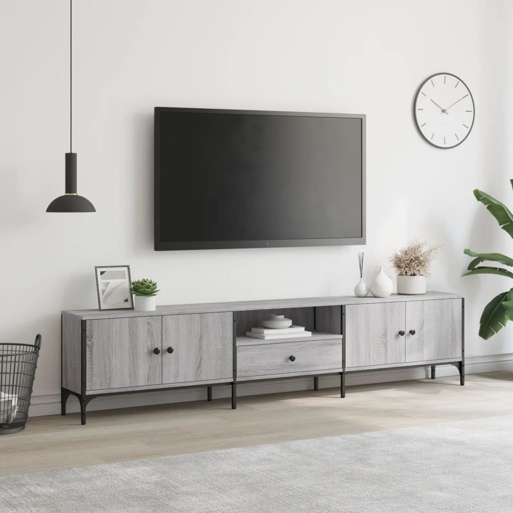 vidaXL Comodă TV cu sertar, gri sonoma, 200x25x44 cm, lemn prelucrat vidaXL Comodă TV cu sertar, gri sonoma, 200x25x44 cm, lemn prelucrat