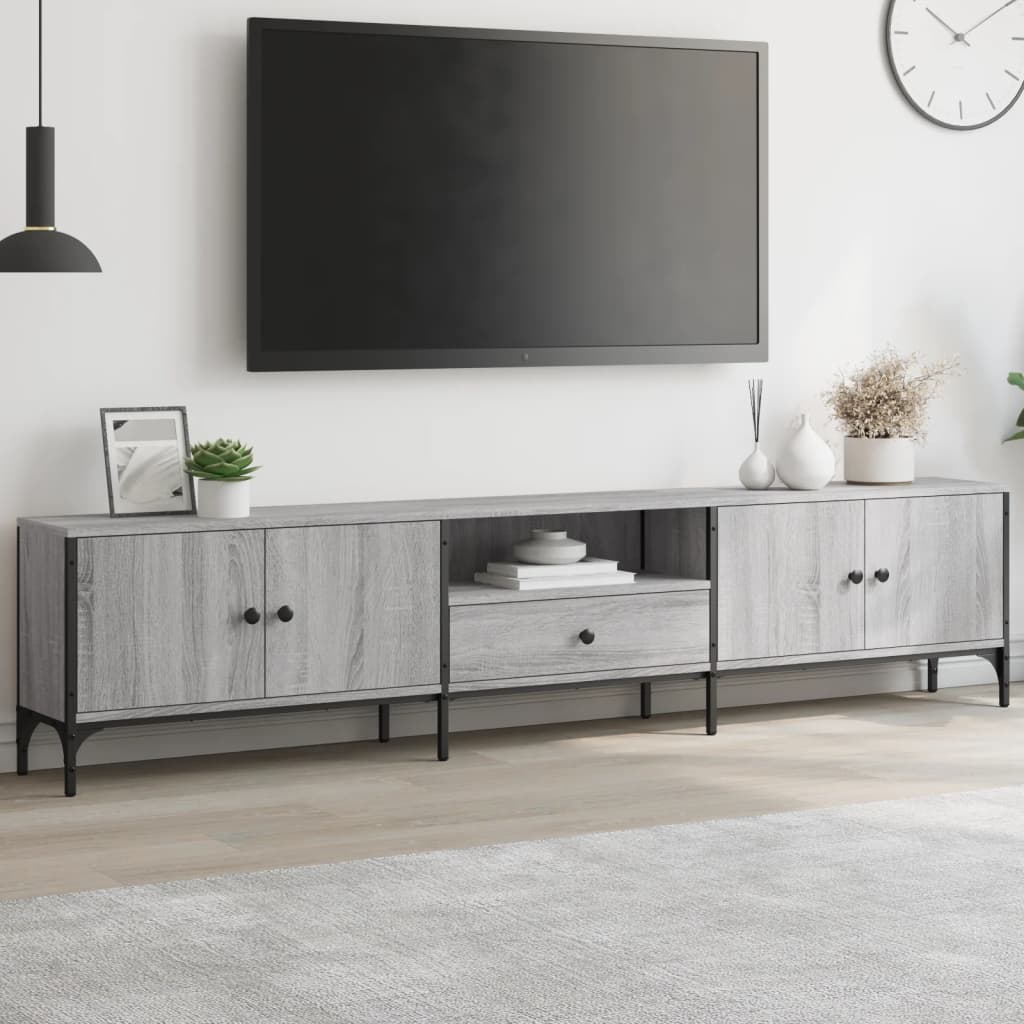 vidaXL Comodă TV cu sertar, gri sonoma, 200x25x44 cm, lemn prelucrat vidaXL Comodă TV cu sertar, gri sonoma, 200x25x44 cm, lemn prelucrat