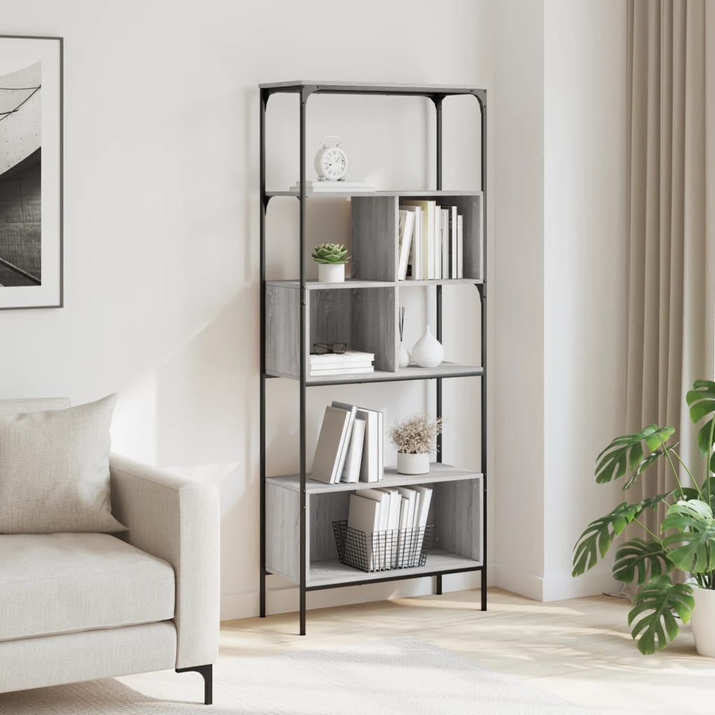 vidaXL Bibliotecă cu 5 niveluri gri sonoma 76x33x188,5cm lemn compozit vidaXL Bibliotecă cu 5 niveluri gri sonoma 76x33x188,5cm lemn compozit